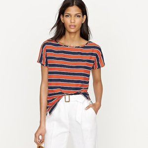 J. Crew 100% silk red white and blue striped shirt